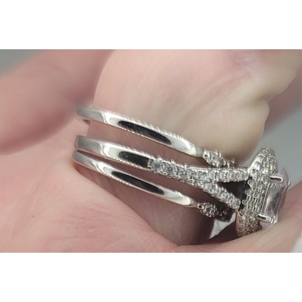 18k Filled White Gold 1.81 Ct. White Sapphire 3 Piece Ring - Size 9 - Picture 10 of 10
